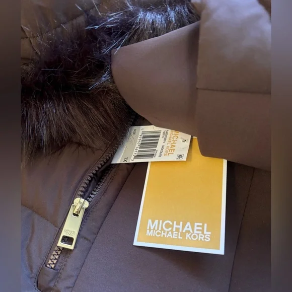 Michael Kors 💅❄️ Chocolate Winter Puffer Coat MK Jacket Fur Hood Plus Size NWT - Picture 4 of 8